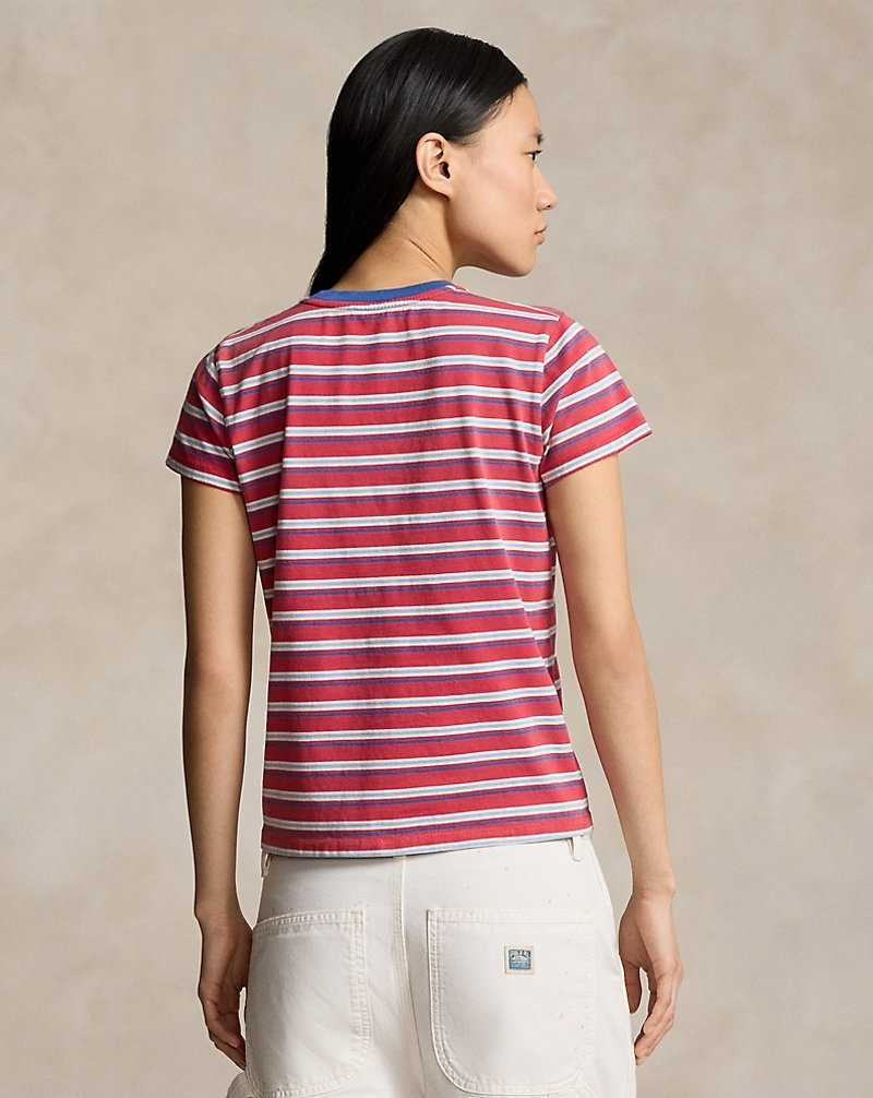 Camiseta Ralph Lauren Striped Cotton Jersey Pocket Mujer Rojos | LJZYPCK-23 - vista 4