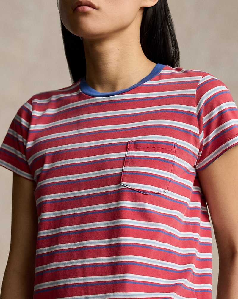 Camiseta Ralph Lauren Striped Cotton Jersey Pocket Mujer Rojos | LJZYPCK-23 - vista 5
