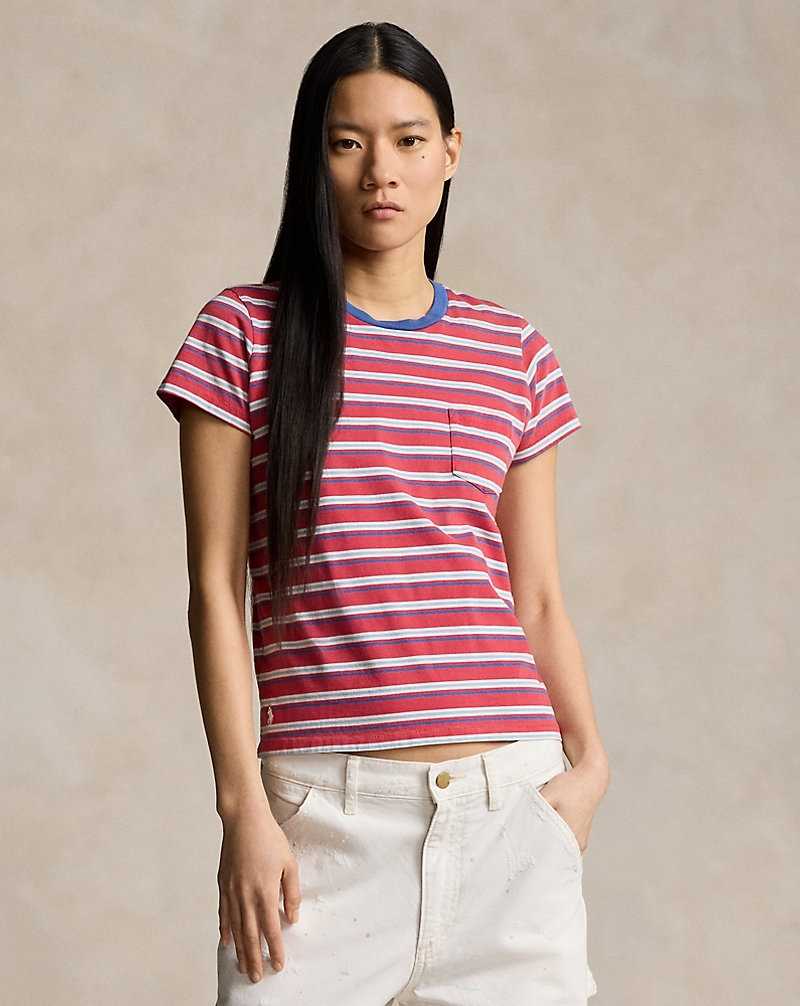 Camiseta Ralph Lauren Striped Cotton Jersey Pocket Mujer Rojos | LJZYPCK-23 - vista 1