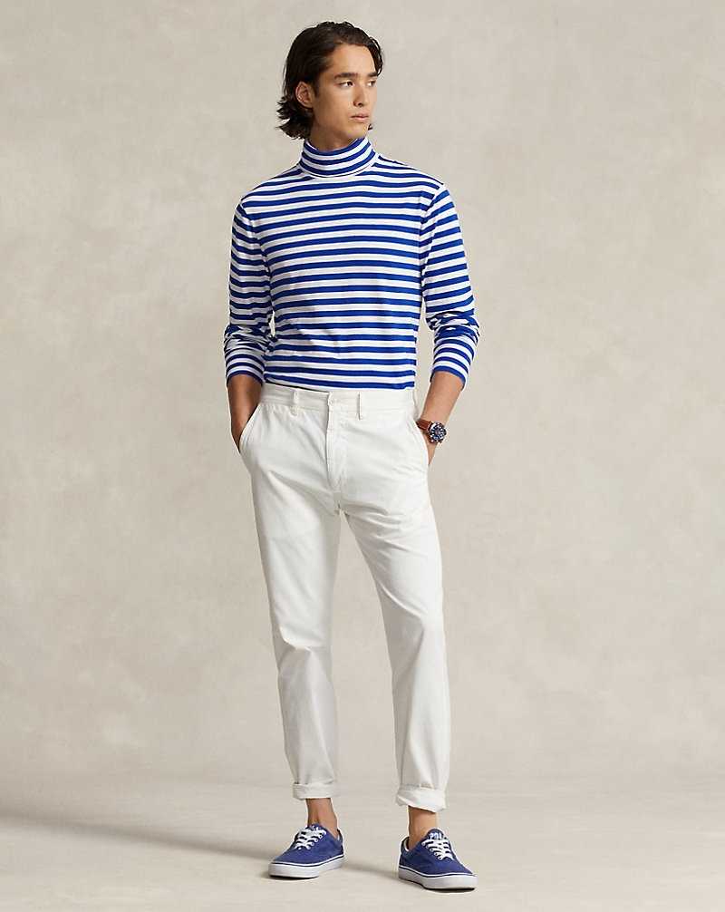 Camiseta Ralph Lauren Striped Lisle Roll Neck Hombre Rugby Royal/White | OVTQPHE-26 - vista 3