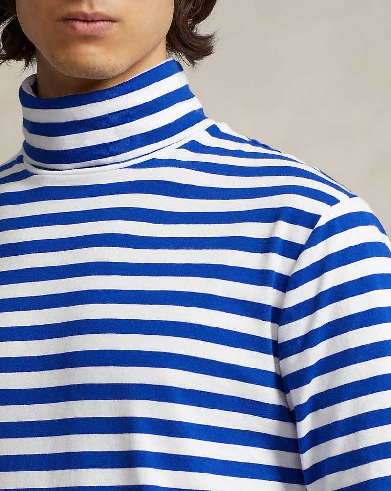 Camiseta Ralph Lauren Striped Lisle Roll Neck Hombre Rugby Royal/White | OVTQPHE-26 - vista 5