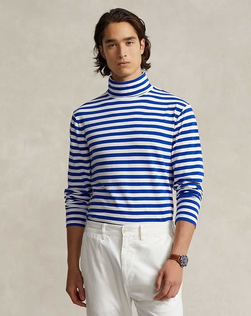 Camiseta Ralph Lauren Striped Lisle Roll Neck Hombre Rugby Royal/White | OVTQPHE-26 - vista 1