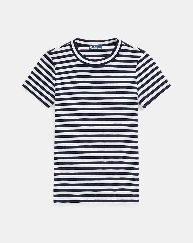 Camiseta Ralph Lauren Striped Rib-Knit Cotton Crewneck Mujer Cruise Navy/White | SGQNUDV-13 - vista 2