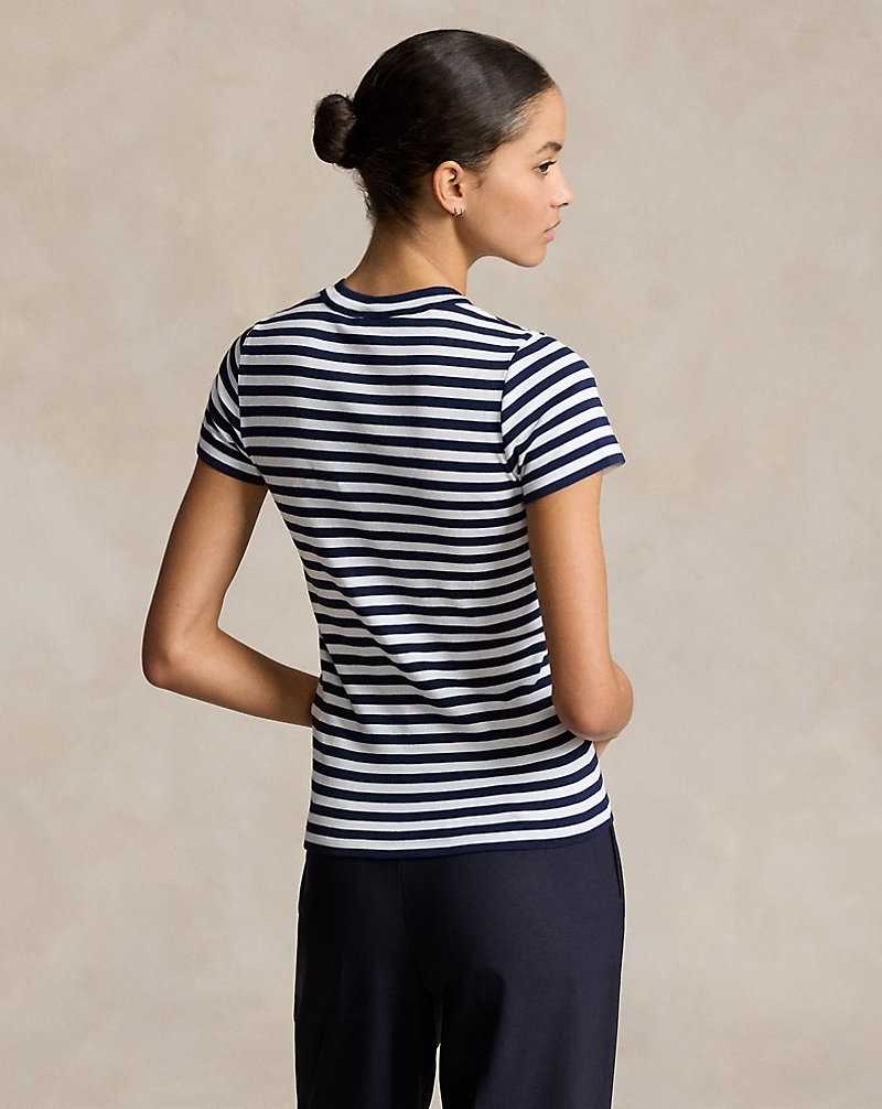 Camiseta Ralph Lauren Striped Rib-Knit Cotton Crewneck Mujer Cruise Navy/White | SGQNUDV-13 - vista 4