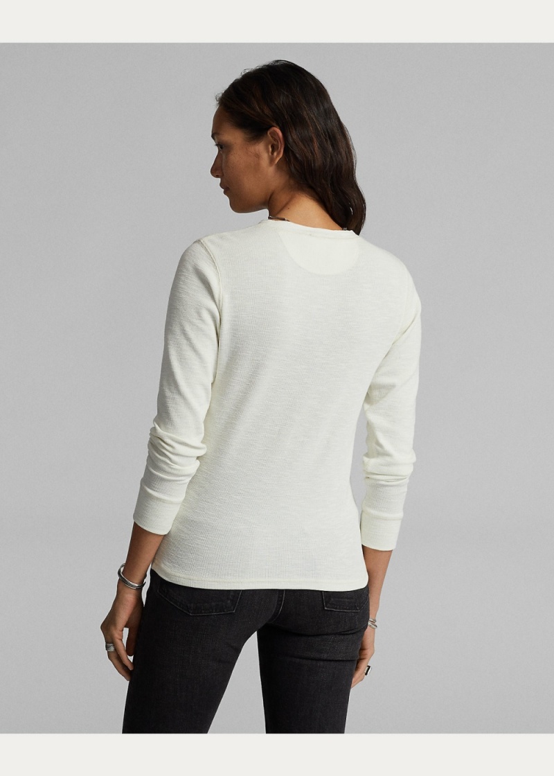 Camiseta Waffle-Knit Algodon Henley Mujer Blancos | DQSF80475 - vista 2