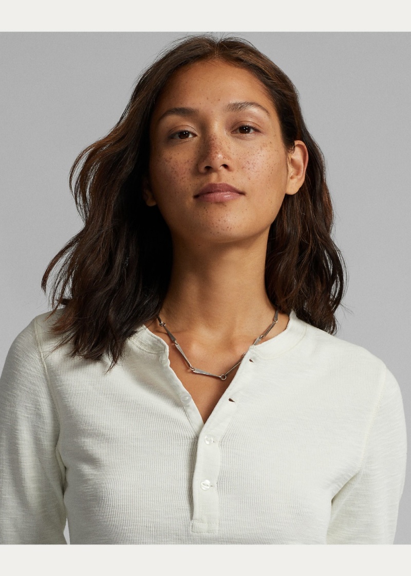 Camiseta Waffle-Knit Algodon Henley Mujer Blancos | DQSF80475 - vista 3