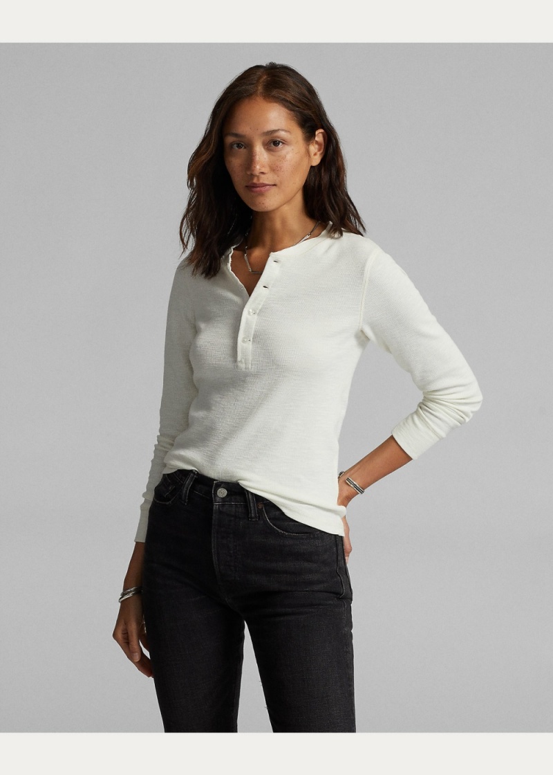 Camiseta Waffle-Knit Algodon Henley Mujer Blancos | DQSF80475 - vista 6