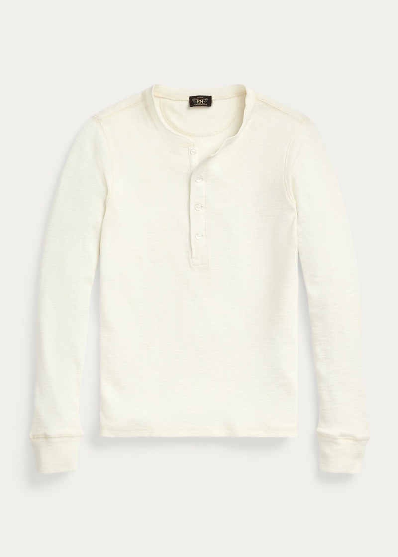 Camiseta Waffle-Knit Algodon Henley Mujer Blancos | DQSF80475 - vista 1