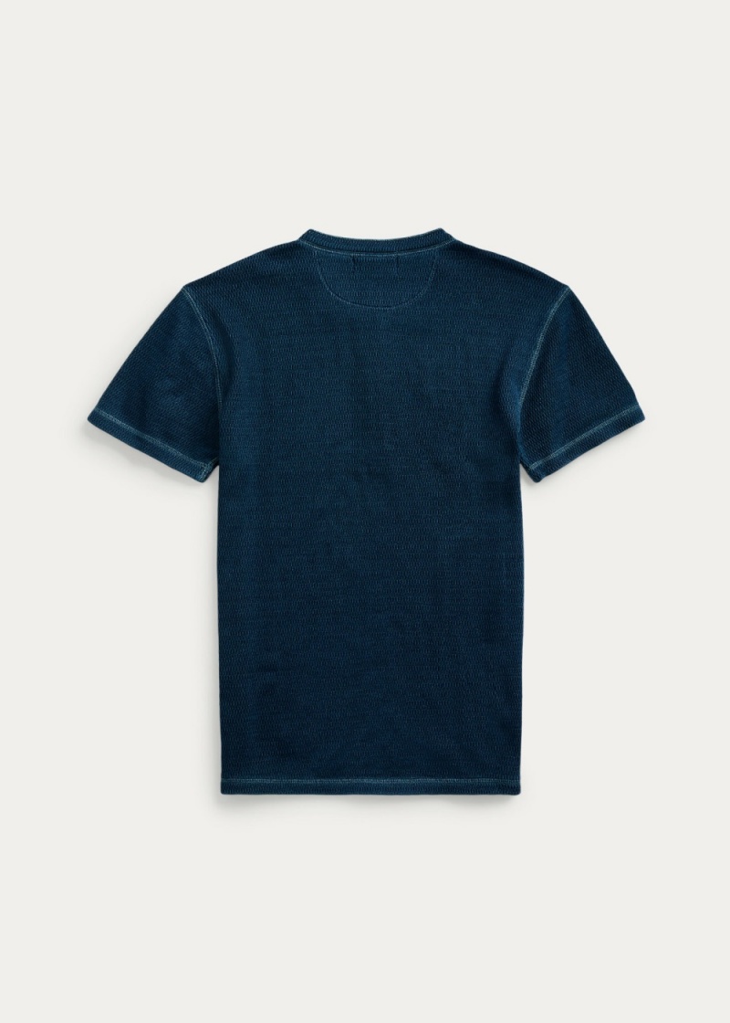 Camiseta Waffle-Knit Shorts-Sleeve Henley Shirt Hombre Azules | CQNG75489 - vista 2