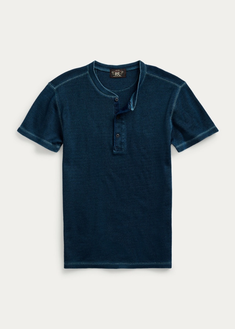 Camiseta Waffle-Knit Shorts-Sleeve Henley Shirt Hombre Azules | CQNG75489 - vista 1