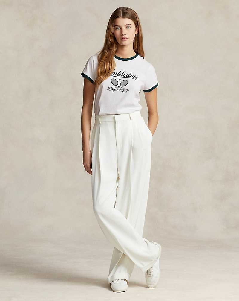 Camiseta Ralph Lauren Wimbledon Graphic Ringer Mujer Ceramic White/moss Agate | CEPTXUS-95 - vista 3