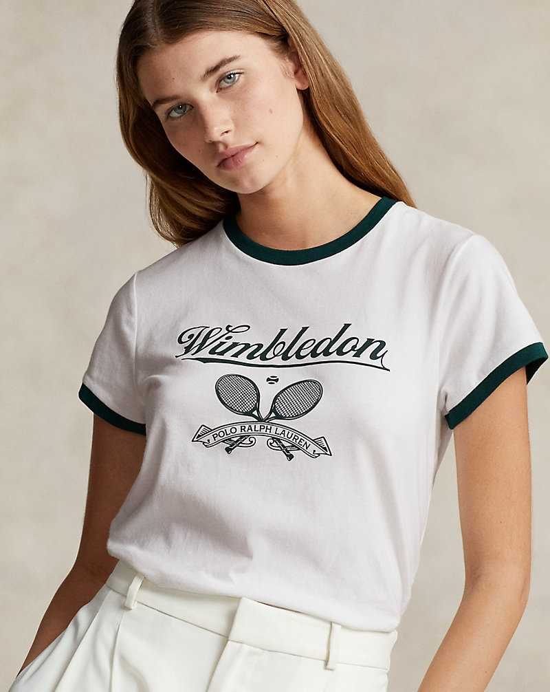 Camiseta Ralph Lauren Wimbledon Graphic Ringer Mujer Ceramic White/moss Agate | CEPTXUS-95 - vista 5