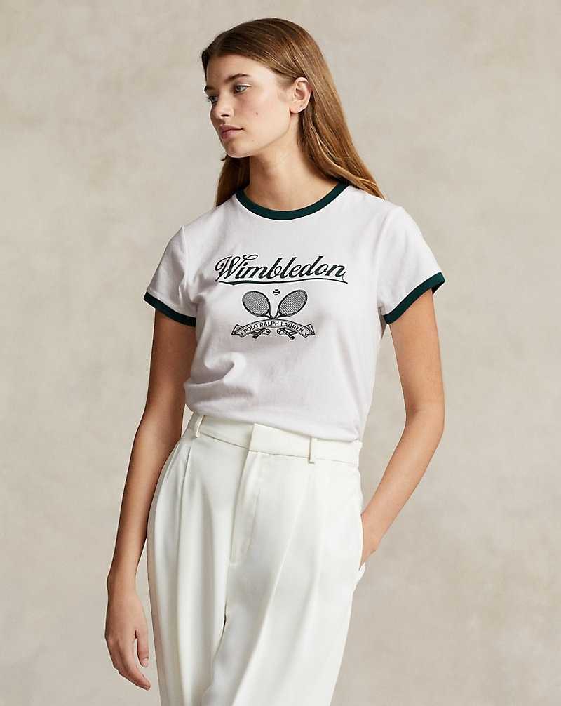 Camiseta Ralph Lauren Wimbledon Graphic Ringer Mujer Ceramic White/moss Agate | CEPTXUS-95 - vista 1