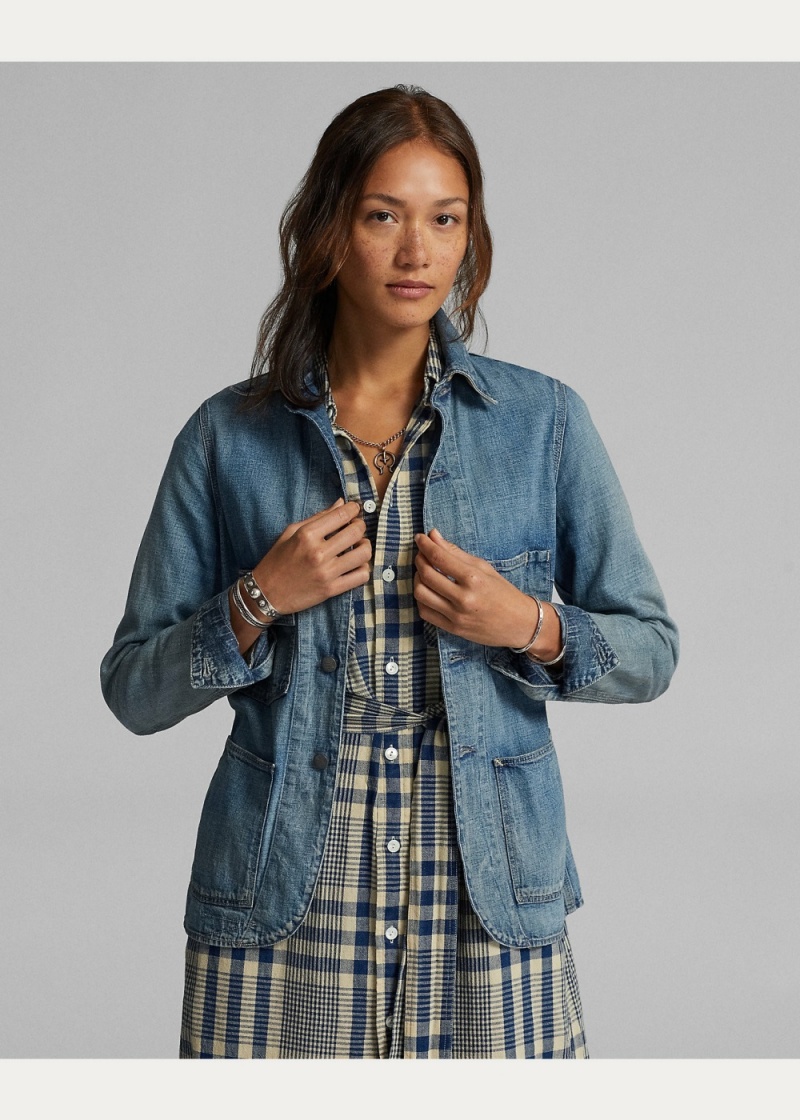 Chamarras Algodon-Linen Denim Trabajo Mujer Azules | KRHL37024 - vista 2