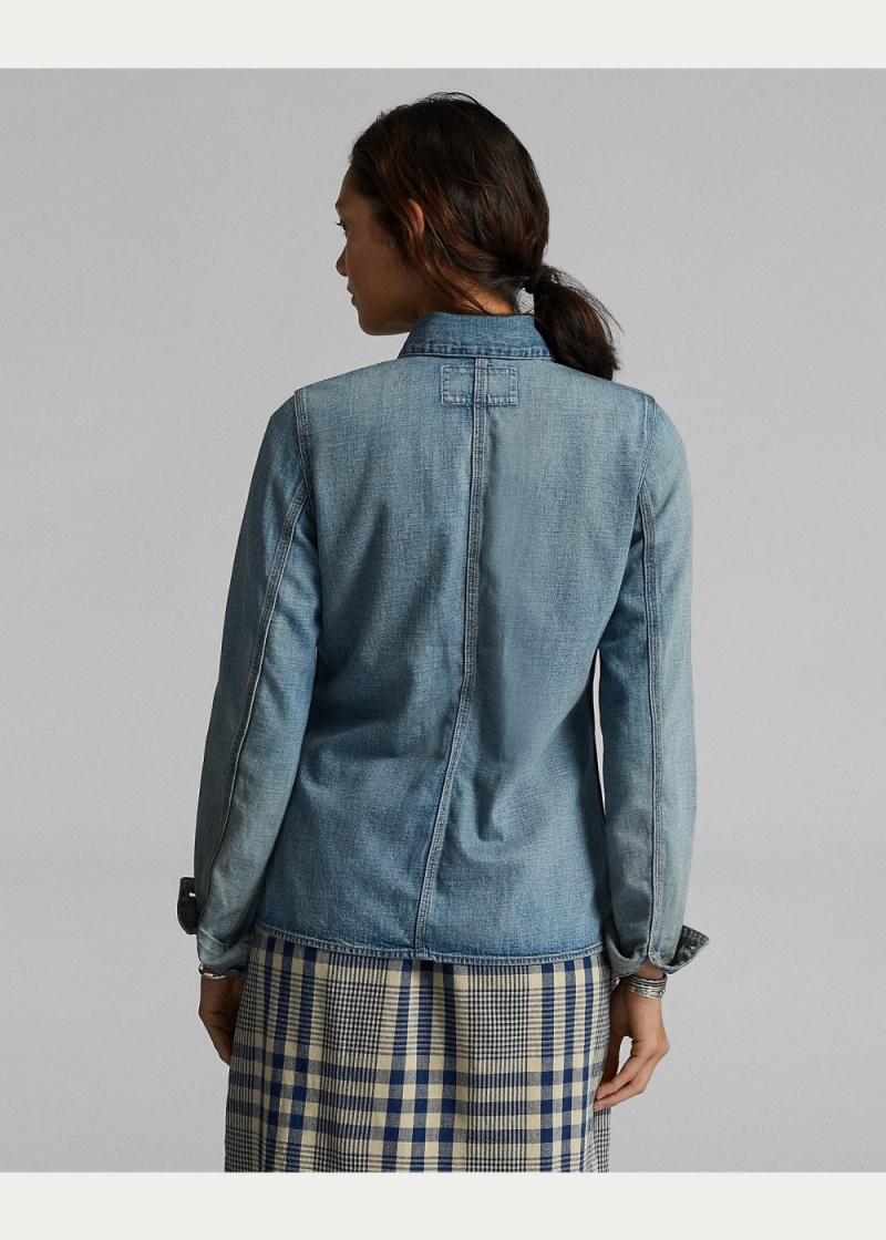 Chamarras Algodon-Linen Denim Trabajo Mujer Azules | KRHL37024 - vista 4