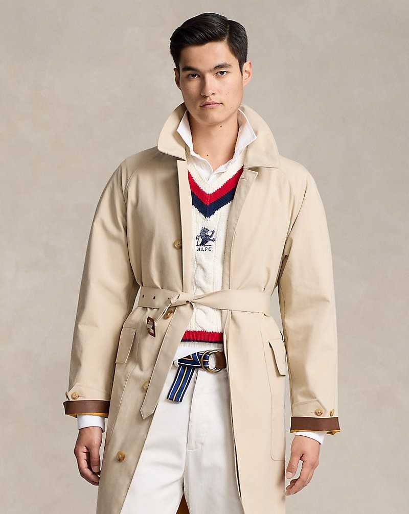 Chamarras Ralph Lauren Bonded Cotton Belted Topcoat Hombre Classic Stone/Vintage Yel | LOQBSUF-46 - vista 3