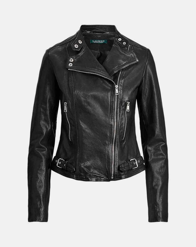 Chamarras Ralph Lauren Burnished Leather Biker Mujer Negros | UKXBPSN-73 - vista 2