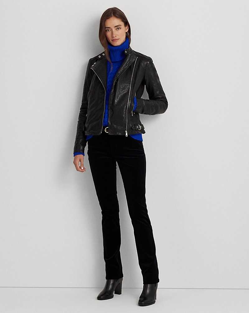 Chamarras Ralph Lauren Burnished Leather Biker Mujer Negros | UKXBPSN-73 - vista 3
