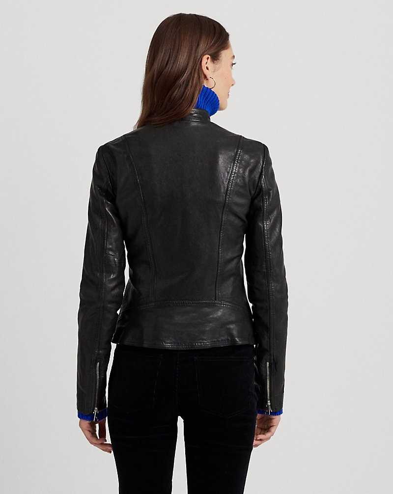 Chamarras Ralph Lauren Burnished Leather Biker Mujer Negros | UKXBPSN-73 - vista 4