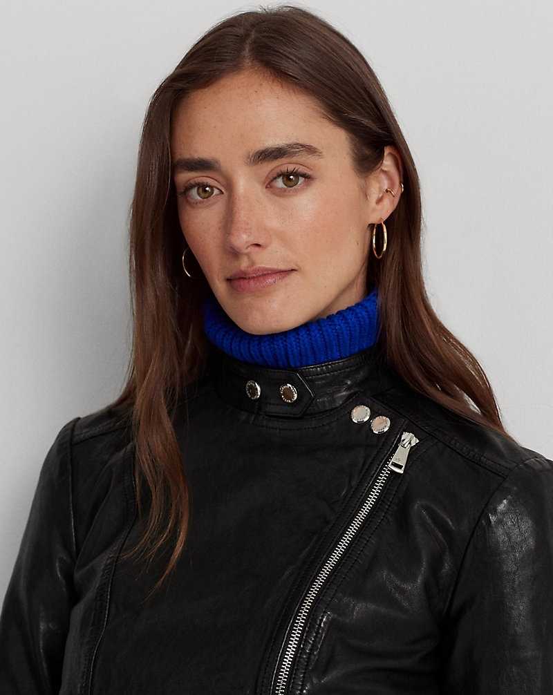 Chamarras Ralph Lauren Burnished Leather Biker Mujer Negros | UKXBPSN-73 - vista 5