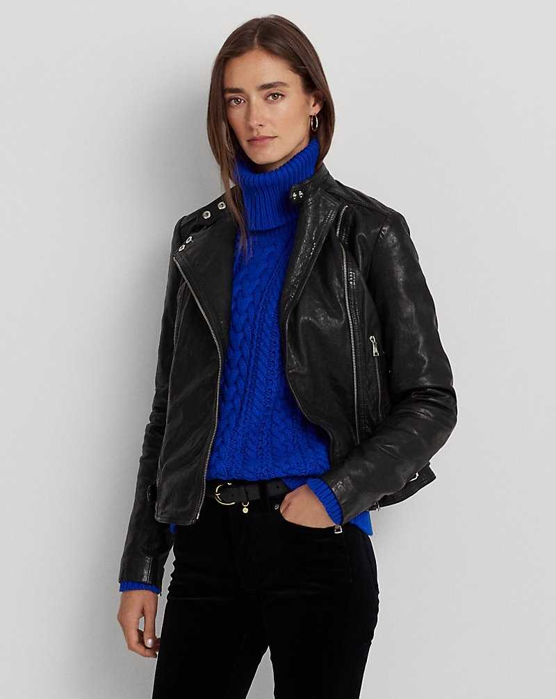 Chamarras Ralph Lauren Burnished Leather Biker Mujer Negros | UKXBPSN-73 - vista 1