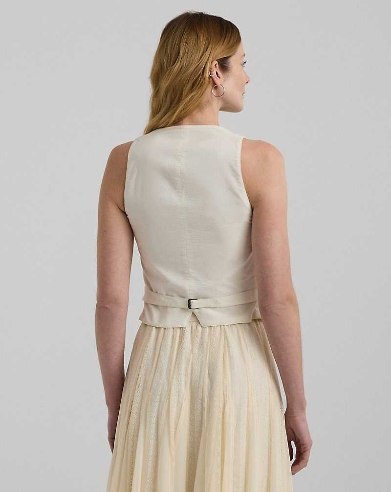 Chamarras Ralph Lauren Cotton Canvas Gilet Mujer Creme | THSREDM-39 - vista 4