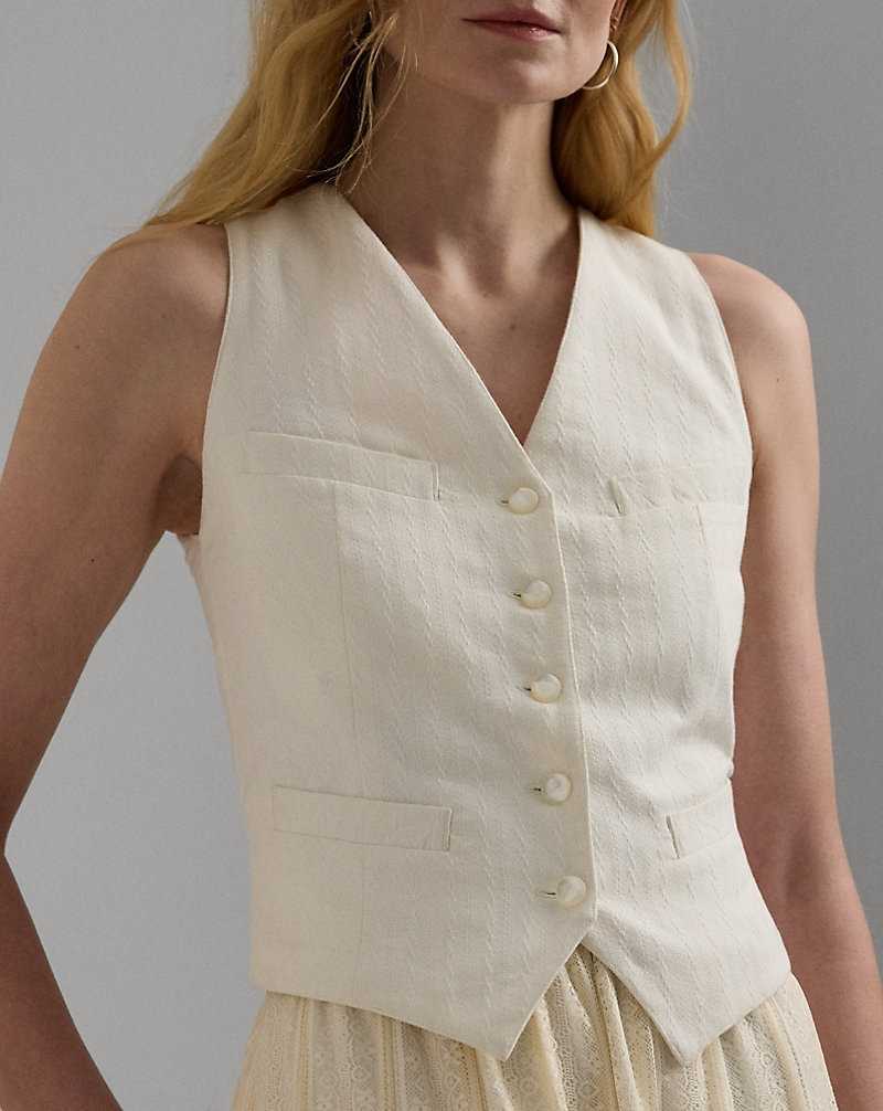 Chamarras Ralph Lauren Cotton Canvas Gilet Mujer Creme | THSREDM-39 - vista 5