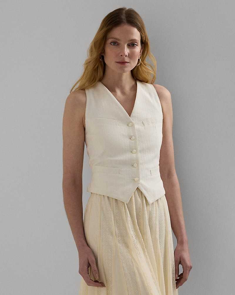 Chamarras Ralph Lauren Cotton Canvas Gilet Mujer Creme | THSREDM-39 - vista 1