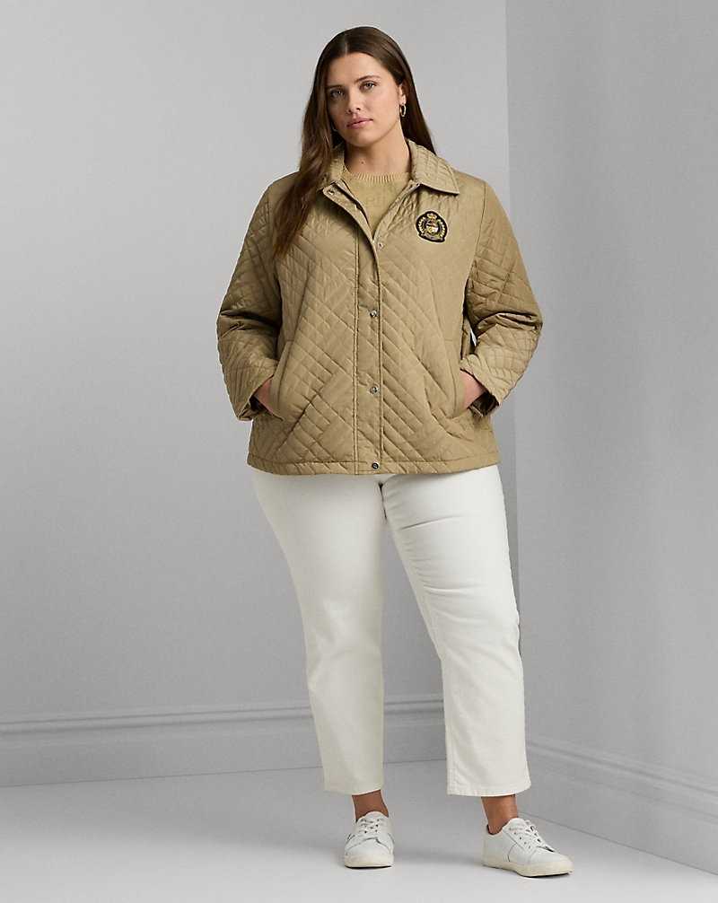 Chamarras Ralph Lauren Crest-Patch Quilted Hooded Mujer Birch Tan | YWLRACM-58 - vista 3