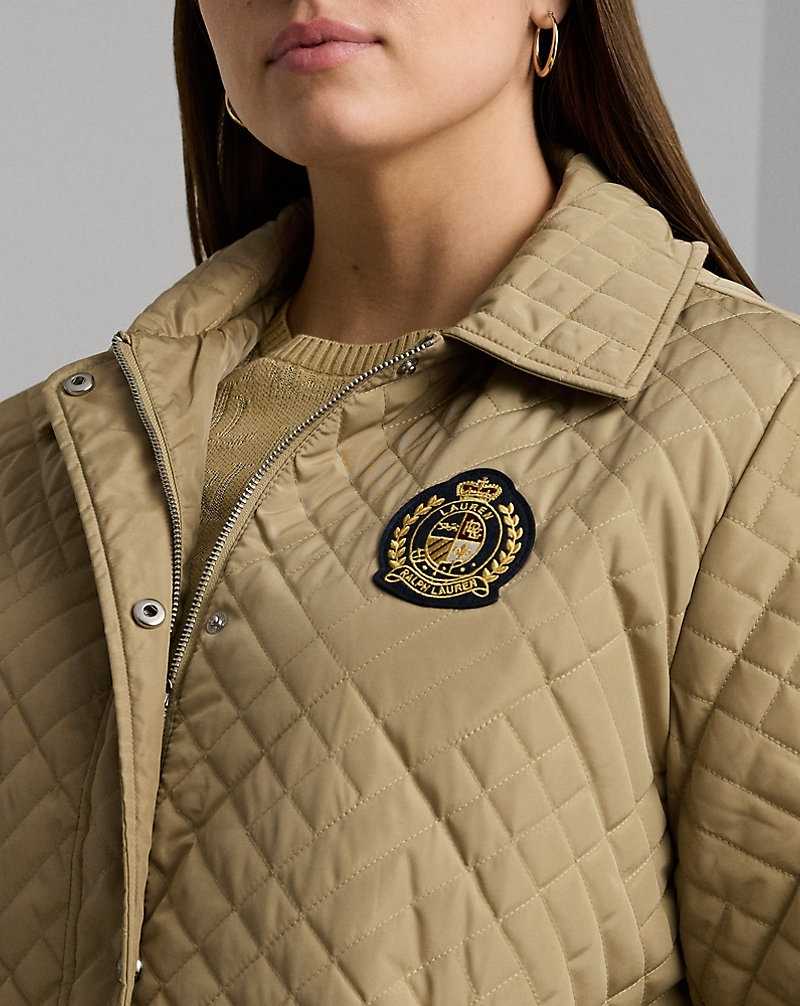 Chamarras Ralph Lauren Crest-Patch Quilted Hooded Mujer Birch Tan | YWLRACM-58 - vista 5