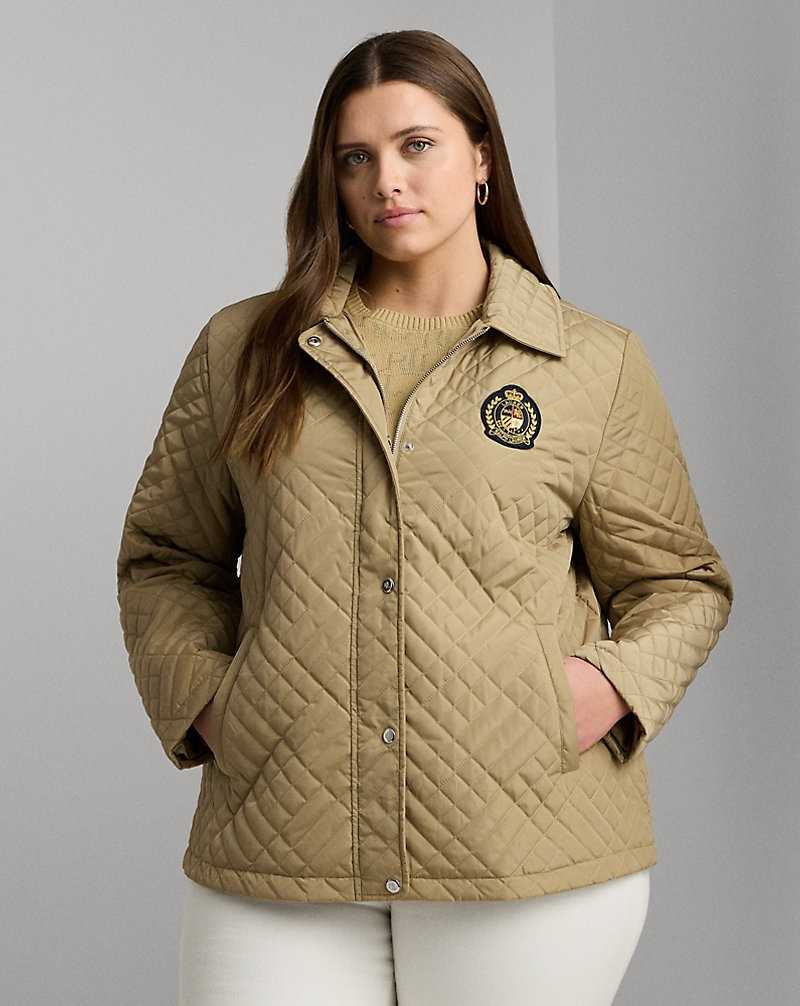Chamarras Ralph Lauren Crest-Patch Quilted Hooded Mujer Birch Tan | YWLRACM-58 - vista 1