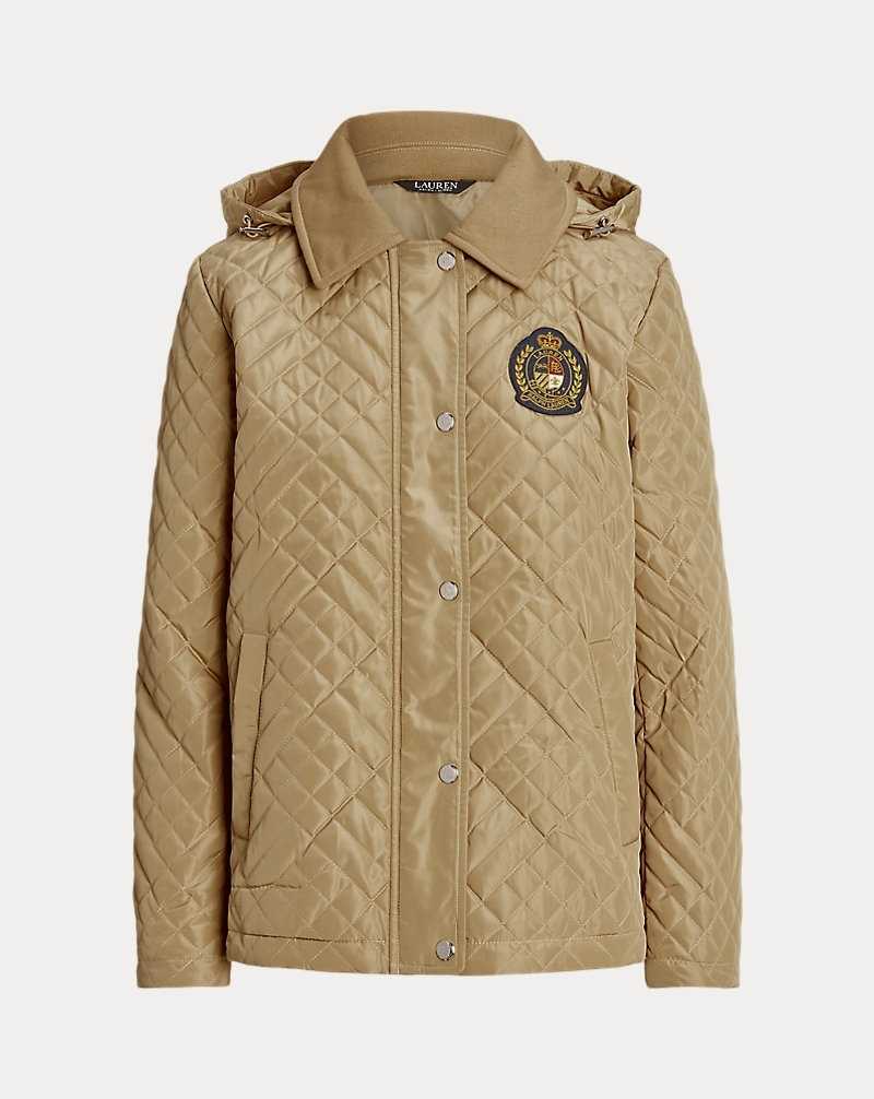 Chamarras Ralph Lauren Crest-Patch Quilted Hooded Mujer Birch Tan | PXOLGKN-91 - vista 2