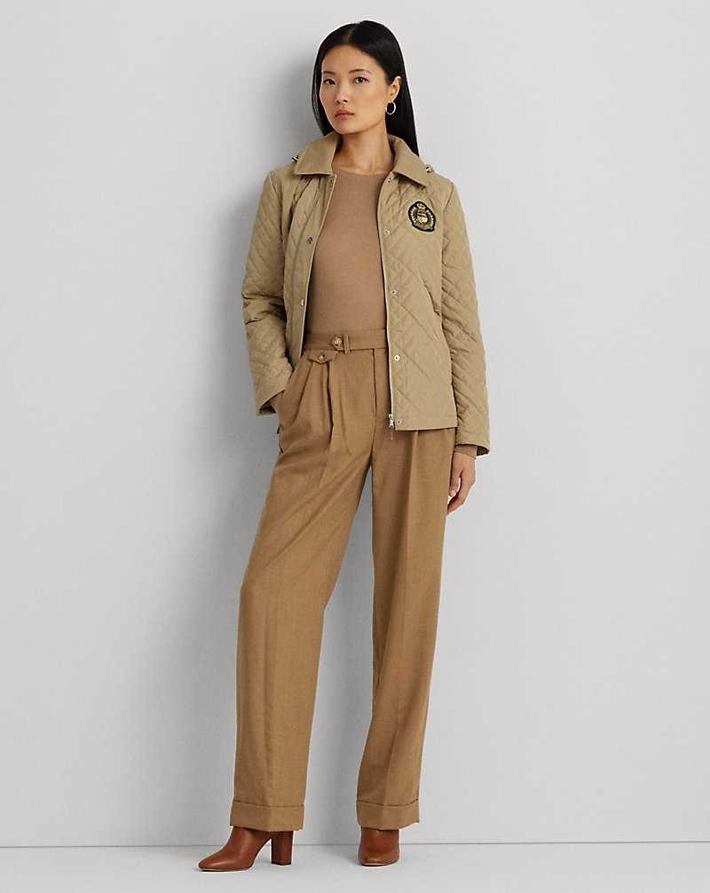 Chamarras Ralph Lauren Crest-Patch Quilted Hooded Mujer Birch Tan | PXOLGKN-91 - vista 3