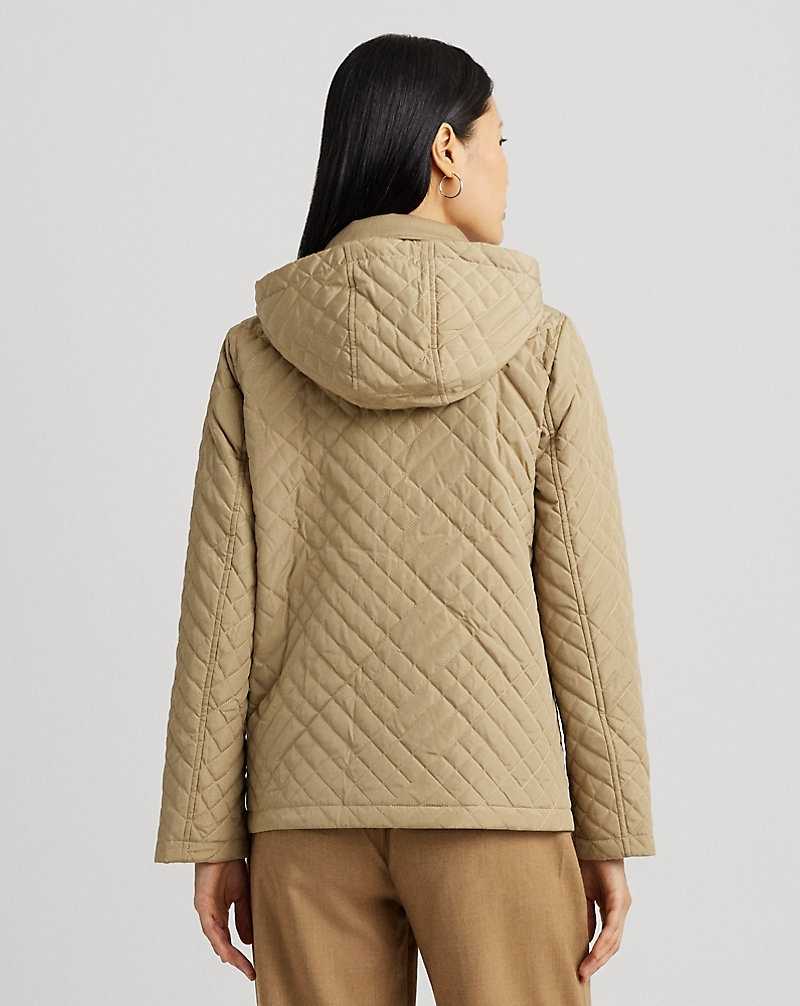 Chamarras Ralph Lauren Crest-Patch Quilted Hooded Mujer Birch Tan | PXOLGKN-91 - vista 4