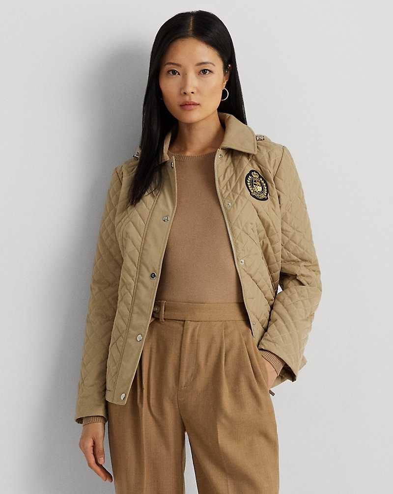 Chamarras Ralph Lauren Crest-Patch Quilted Hooded Mujer Birch Tan | PXOLGKN-91 - vista 1