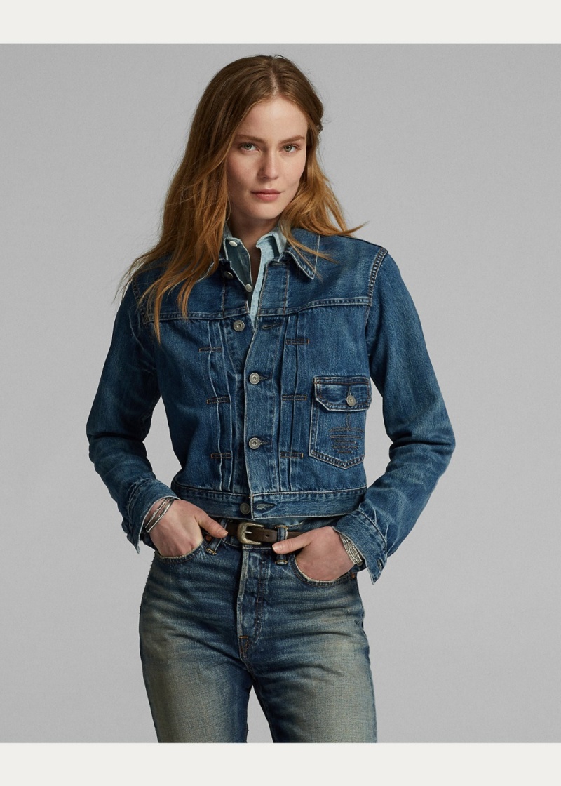 Chamarras Cropped Denim Mujer Azules | XSKV13475 - vista 2