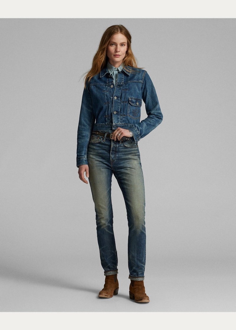 Chamarras Cropped Denim Mujer Azules | XSKV13475 - vista 3