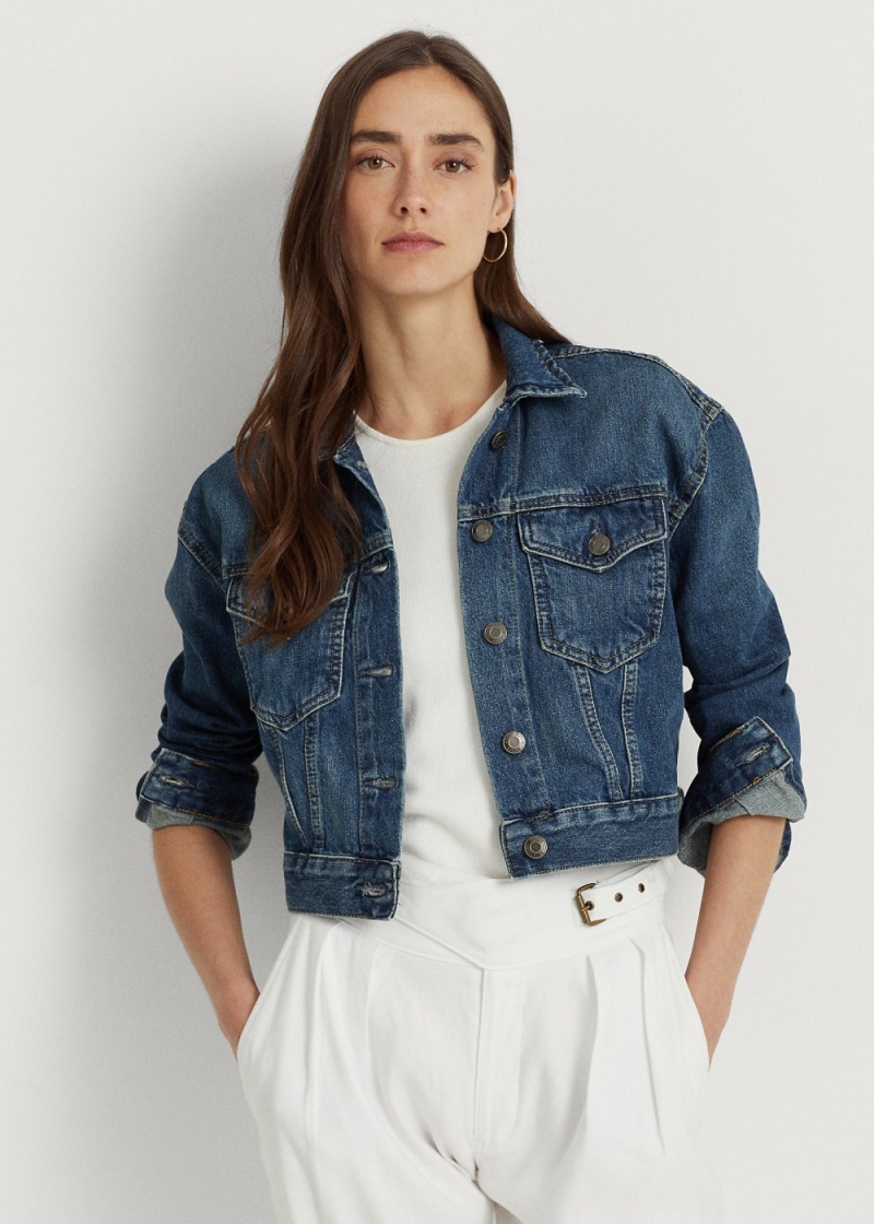 Chamarras Cropped Denim Trucker Mujer Azules | SBQV31820 - vista 1