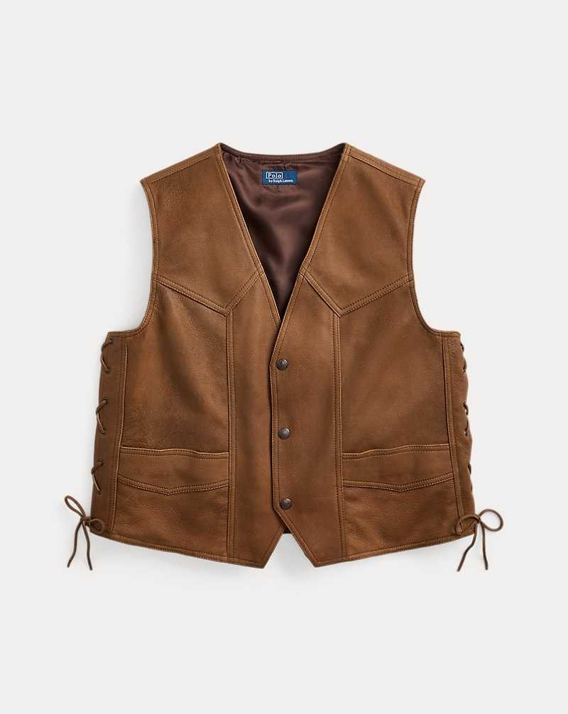 Chamarras Ralph Lauren Deerskin Leather Gilet Mujer Mills Tan | FODNQWI-67 - vista 2