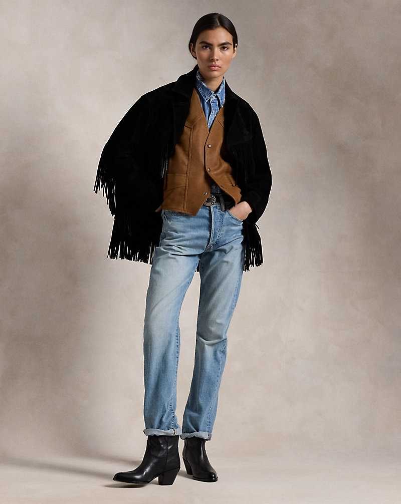 Chamarras Ralph Lauren Deerskin Leather Gilet Mujer Mills Tan | FODNQWI-67 - vista 3