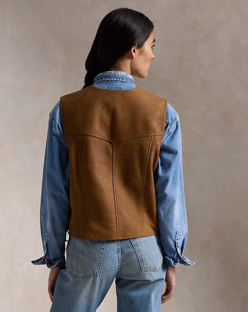 Chamarras Ralph Lauren Deerskin Leather Gilet Mujer Mills Tan | FODNQWI-67 - vista 4