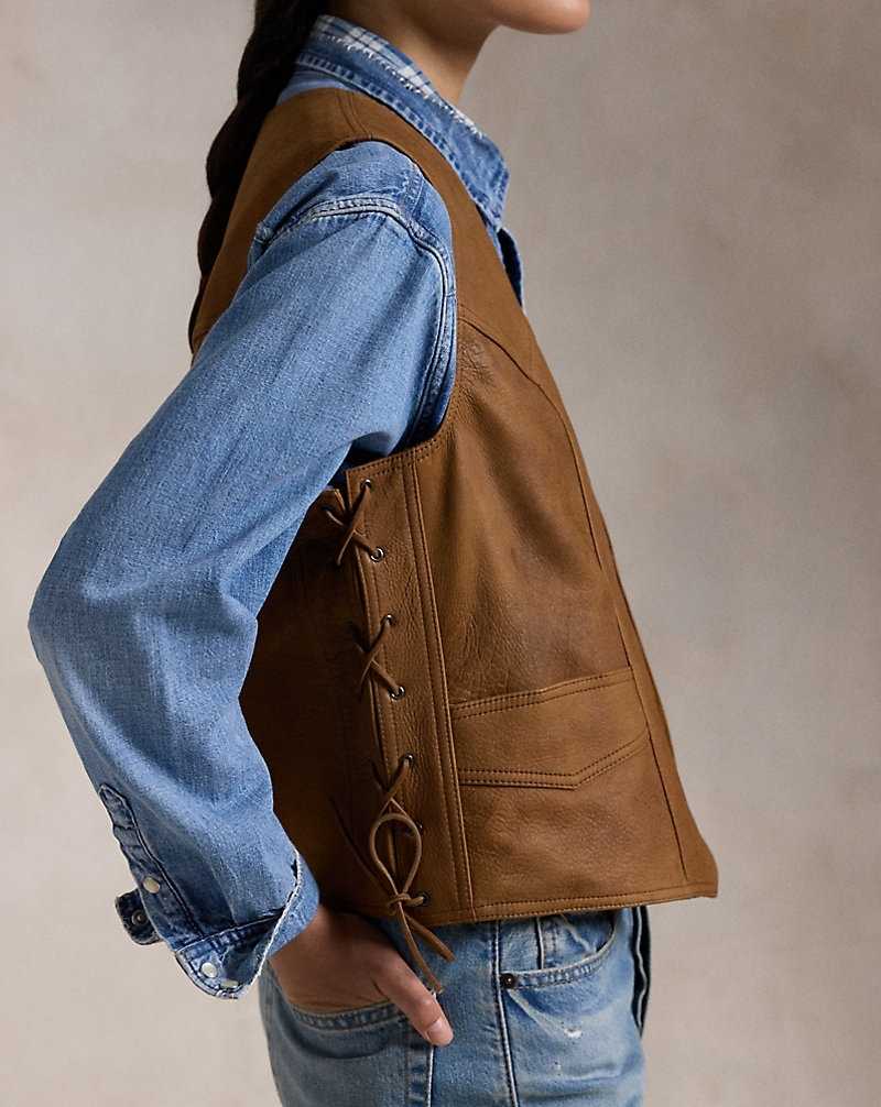 Chamarras Ralph Lauren Deerskin Leather Gilet Mujer Mills Tan | FODNQWI-67 - vista 5