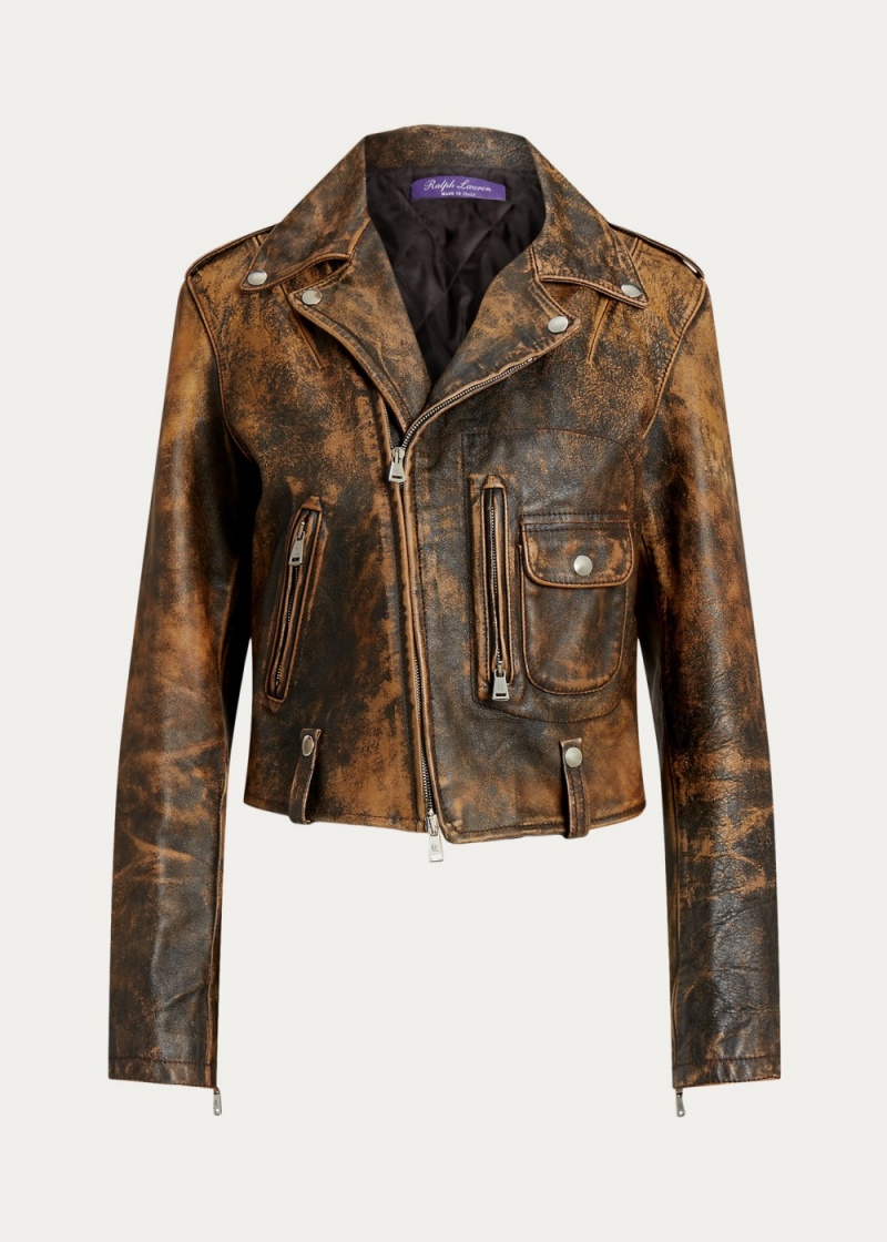 Chamarras Dwight Burnished Calfskin Moto Mujer Marrom | LCYO65893 - vista 2