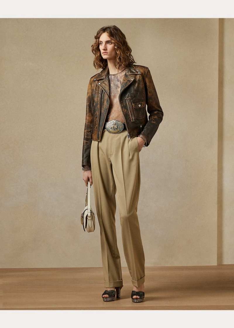 Chamarras Dwight Burnished Calfskin Moto Mujer Marrom | LCYO65893 - vista 3