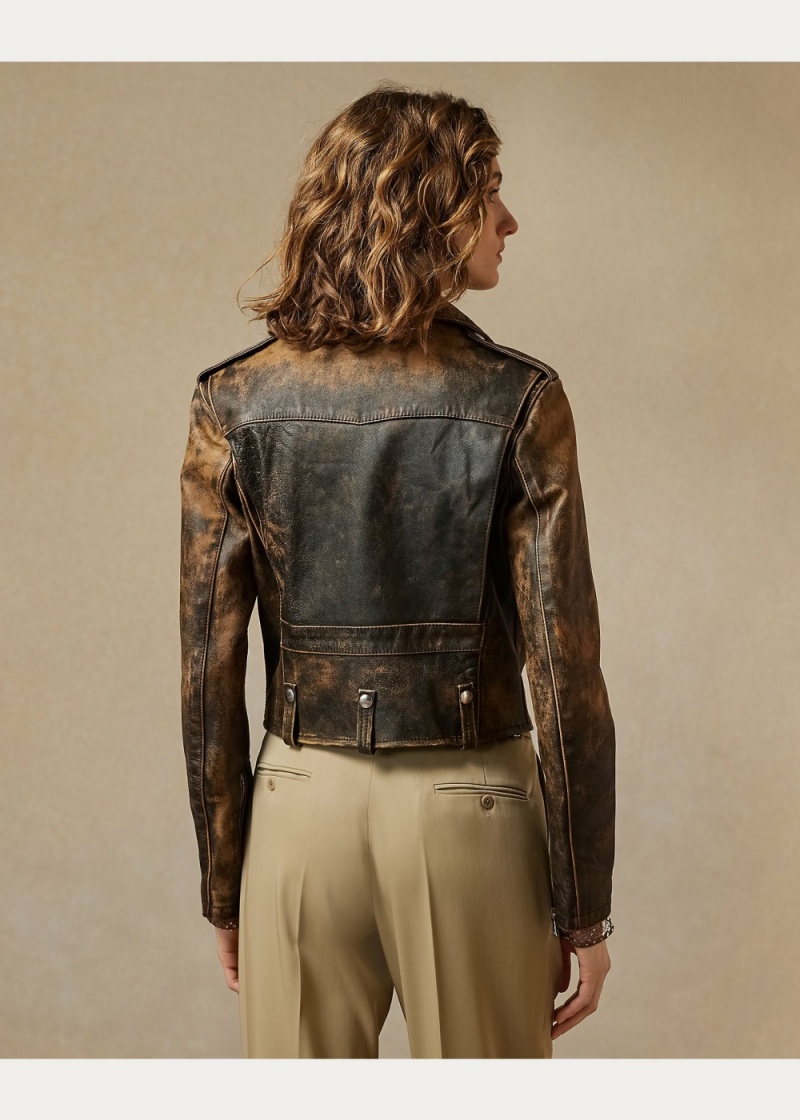 Chamarras Dwight Burnished Calfskin Moto Mujer Marrom | LCYO65893 - vista 4
