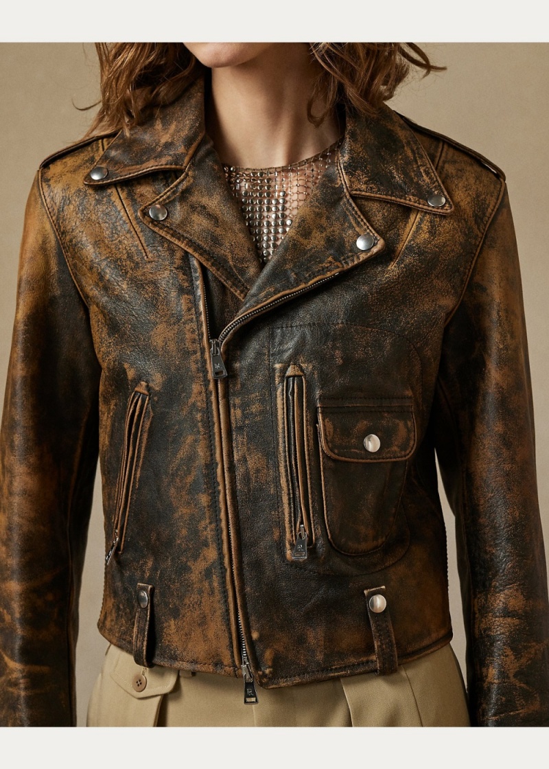 Chamarras Dwight Burnished Calfskin Moto Mujer Marrom | LCYO65893 - vista 5
