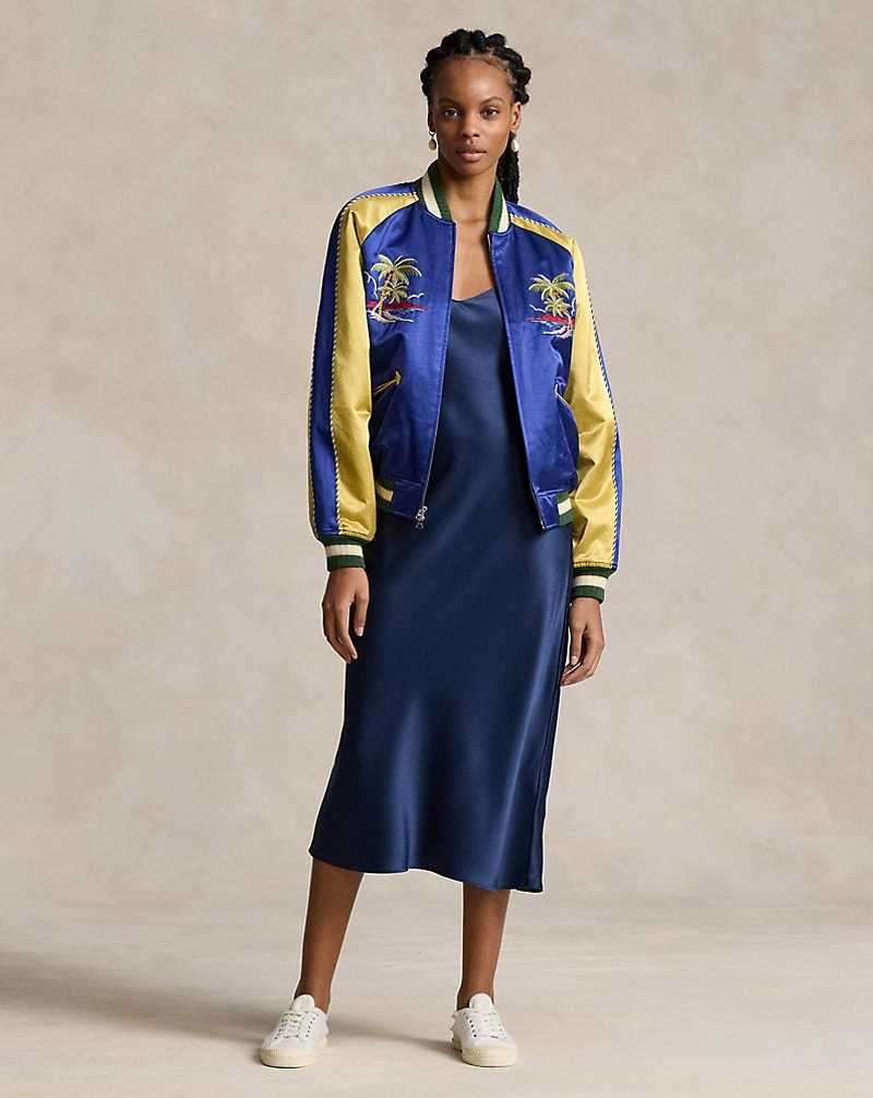 Chamarras Ralph Lauren Embroidered Bomber Mujer Royal/gold | CEBTWKJ-87 - vista 3