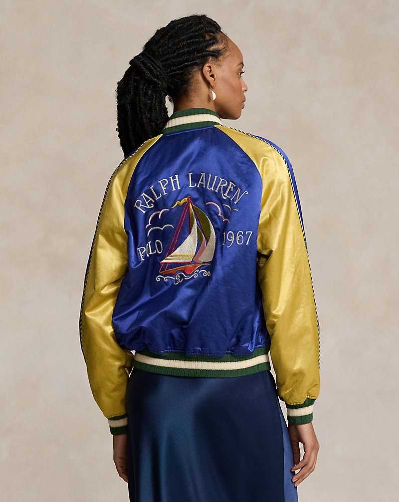 Chamarras Ralph Lauren Embroidered Bomber Mujer Royal/gold | CEBTWKJ-87 - vista 4