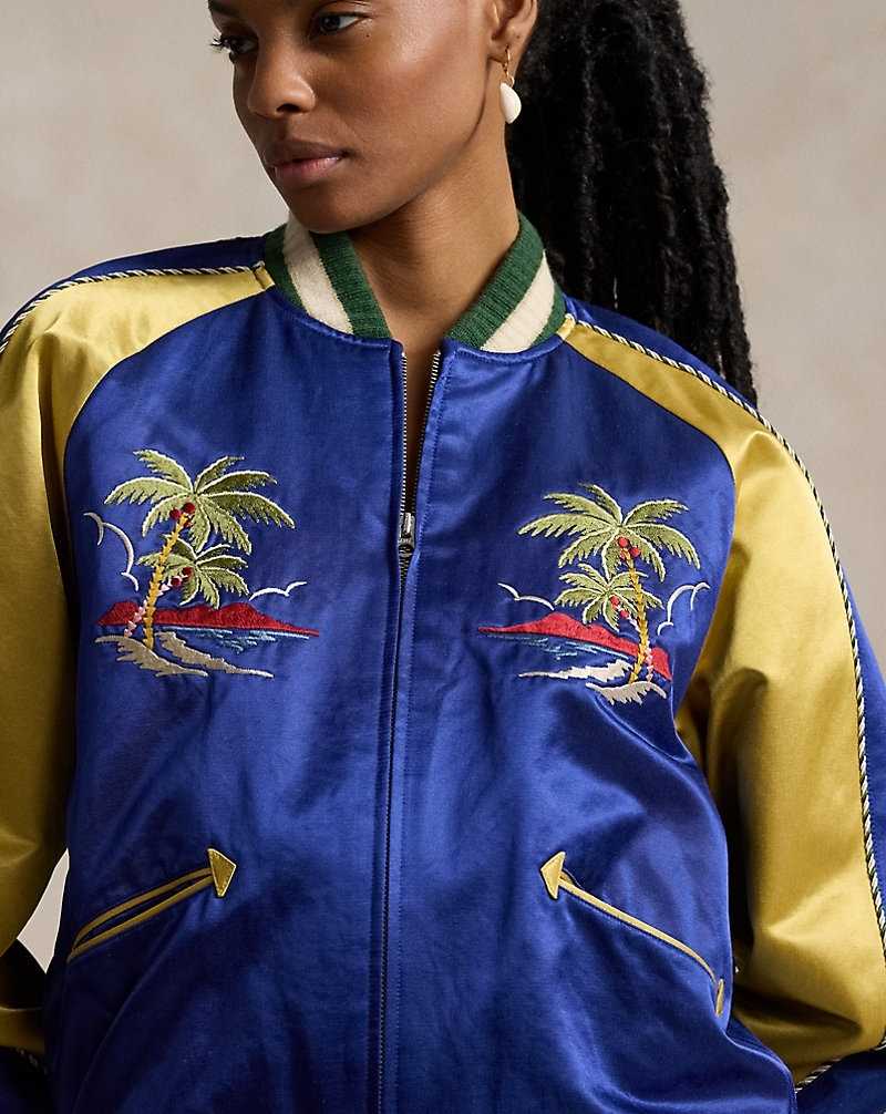Chamarras Ralph Lauren Embroidered Bomber Mujer Royal/gold | CEBTWKJ-87 - vista 5