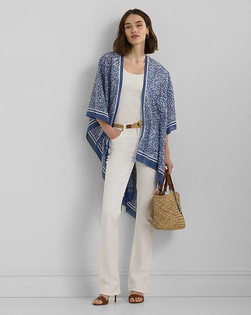 Chamarras Ralph Lauren Floral Cotton Ruana Mujer Blue/Cream Floral | KTCASZV-86 - vista 3